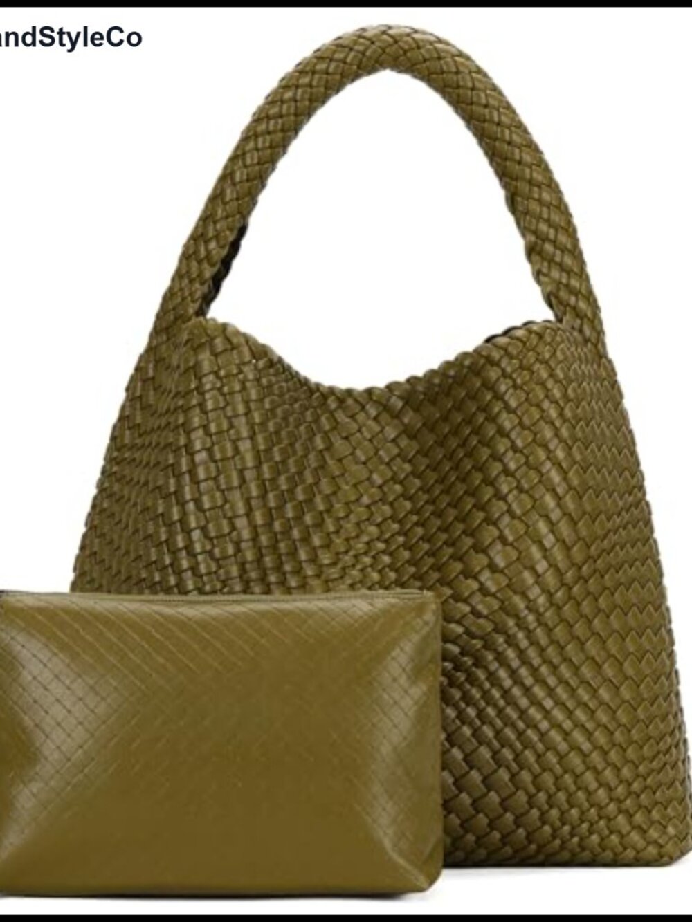 Large Woven Vegan Leather Tote Bag for Women with Pouch